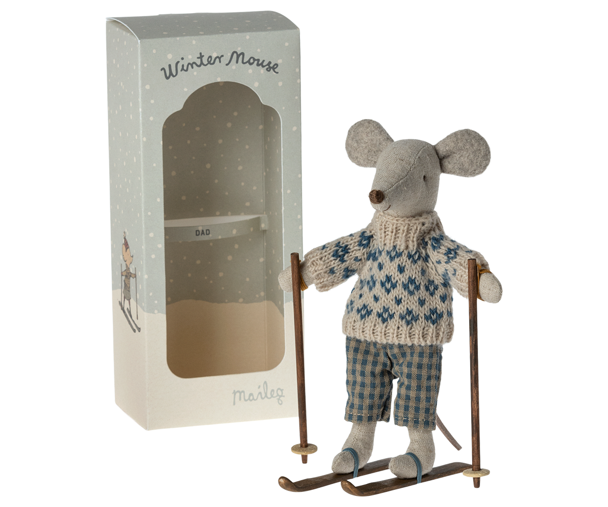 Wintermaus mit Ski, Papa