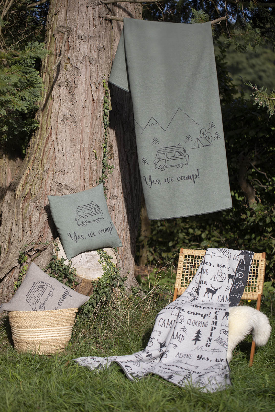 Flanelldecke Yes we camp efeu