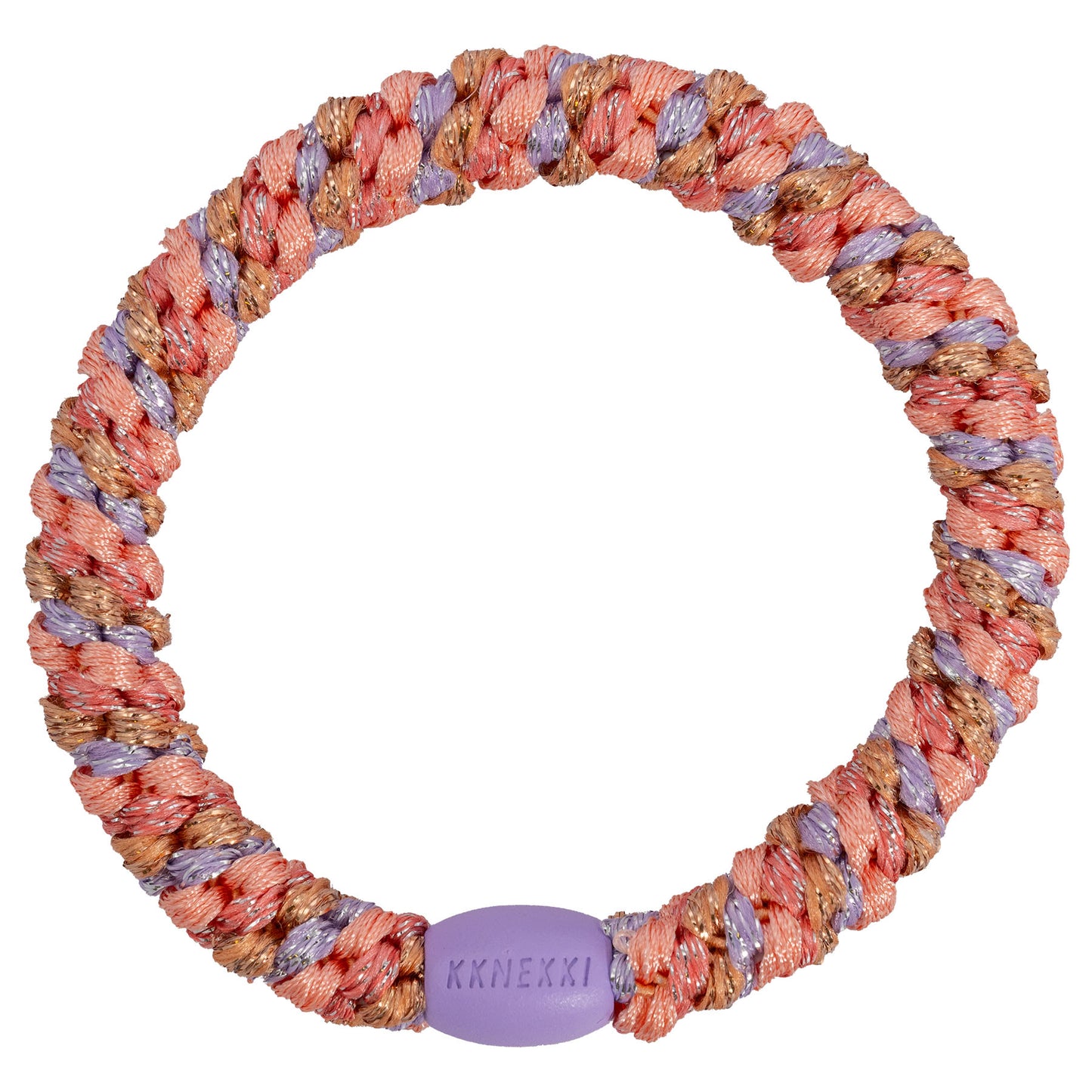 KKNEKKI Haargummi Mix in Coral Lavender mit charakteristischem Webdesign, sanfter Halt ohne Haarbruch, wasserfest und farbecht, mit Perle aus recyceltem Kunststoff