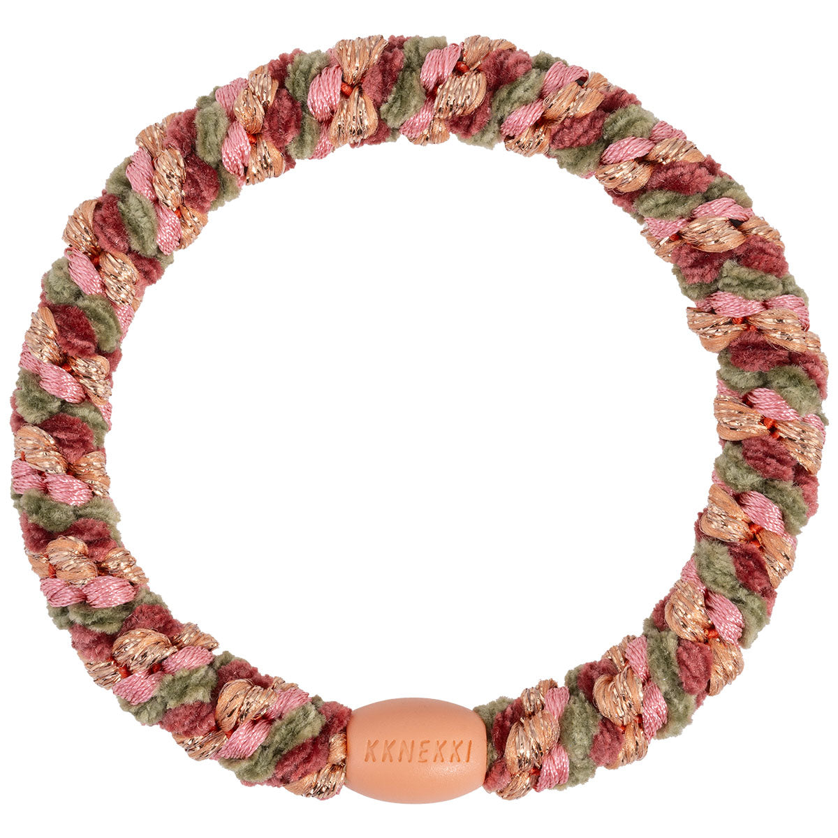 KKNEKKI Haargummi aus Velvet-Stoff in Rose - Camo mit charakteristischem Webdesign, sanfter Halt ohne Haarbruch, wasserfest und farbecht