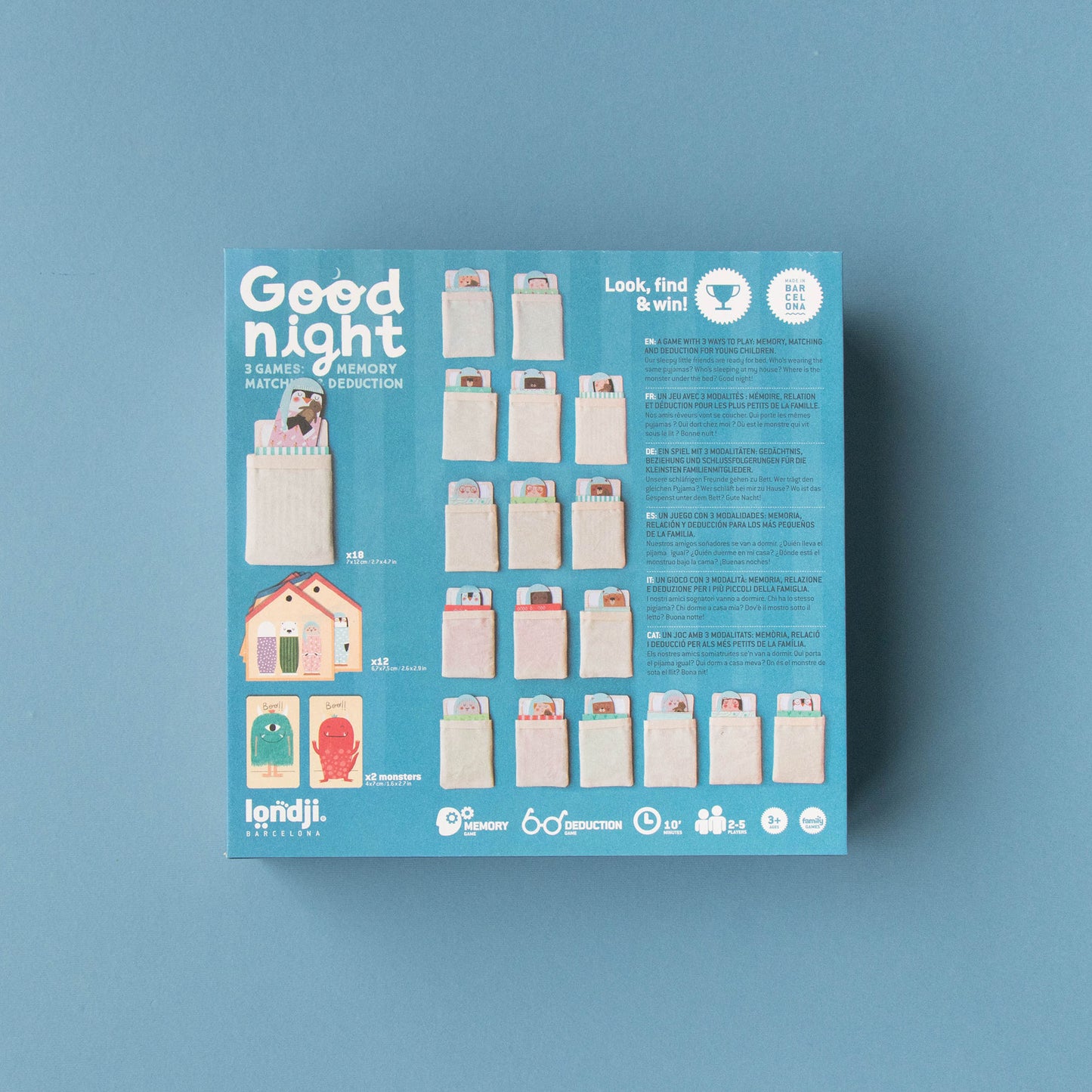 Rückseite der Verpackung des Brettspiels Good Night mit Tieren von Londji