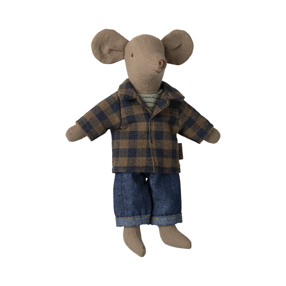 Braun-kariertes Hemd und Hose für Papa Maus