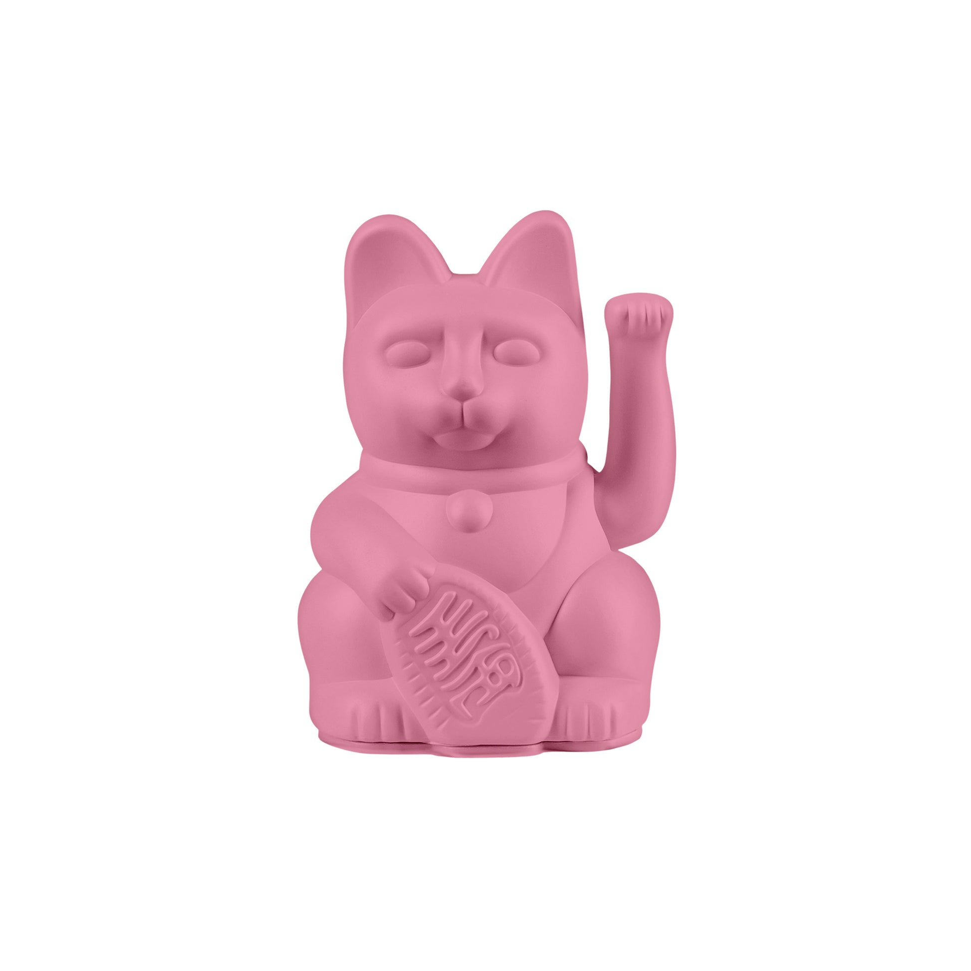 Winkekatze „Lucky Cat“ von Donkey in Hot Pink, Größe Min mit matter Oberfläche, vor weißem Hintergrund.