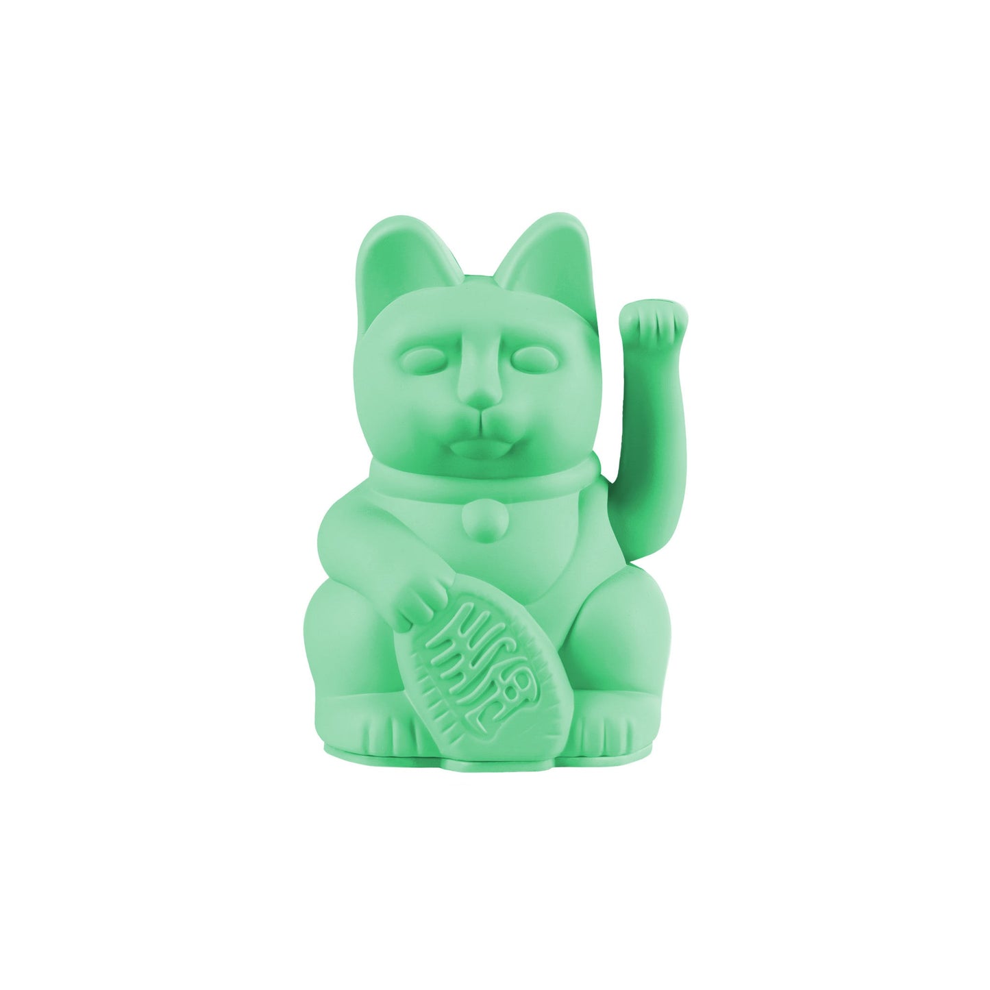 Mintgrüne Mini Winkekatze „Lucky Cat“ von Donkey vor weißem Hintergrund.