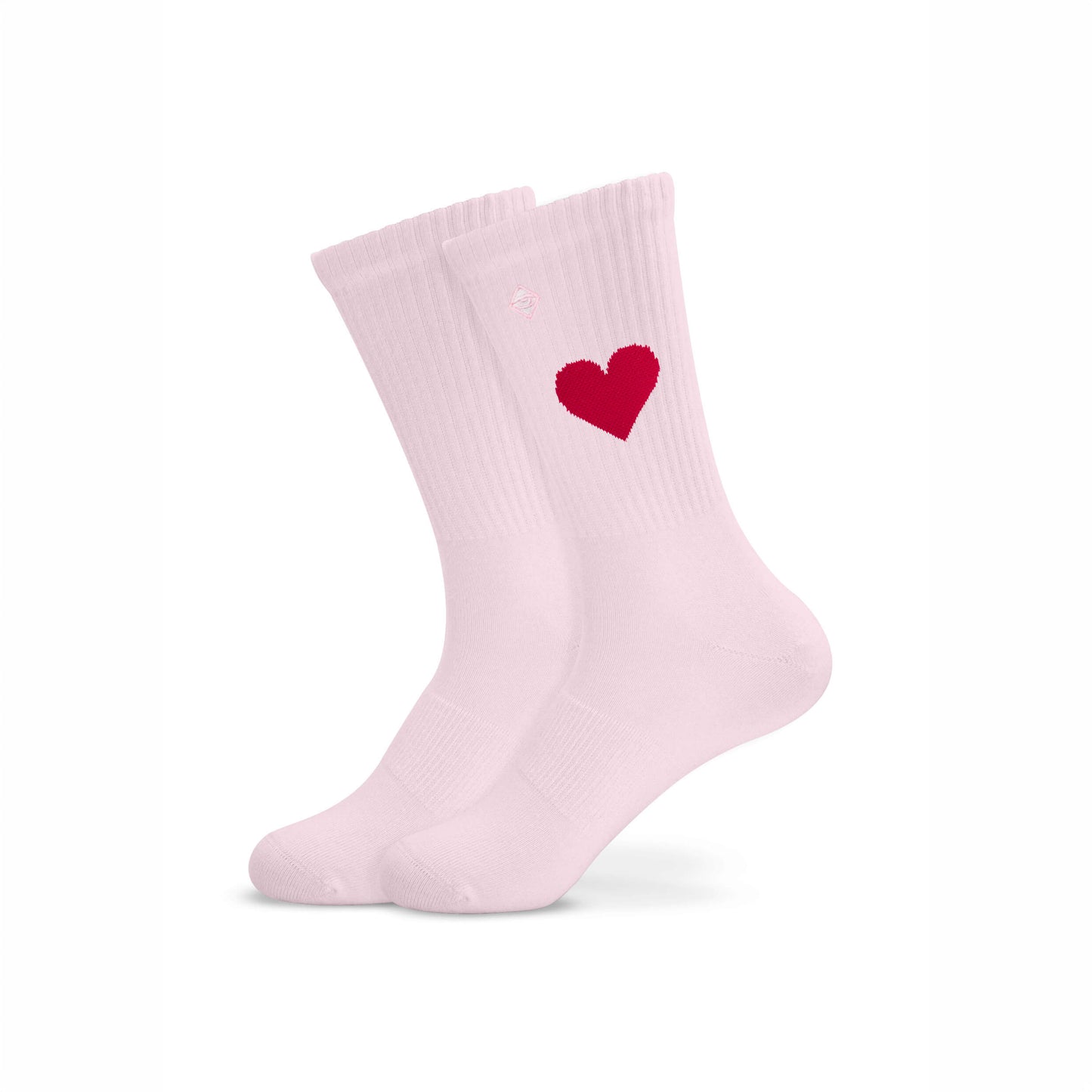Rosa Crew-Socken mit rotem Herzmotiv