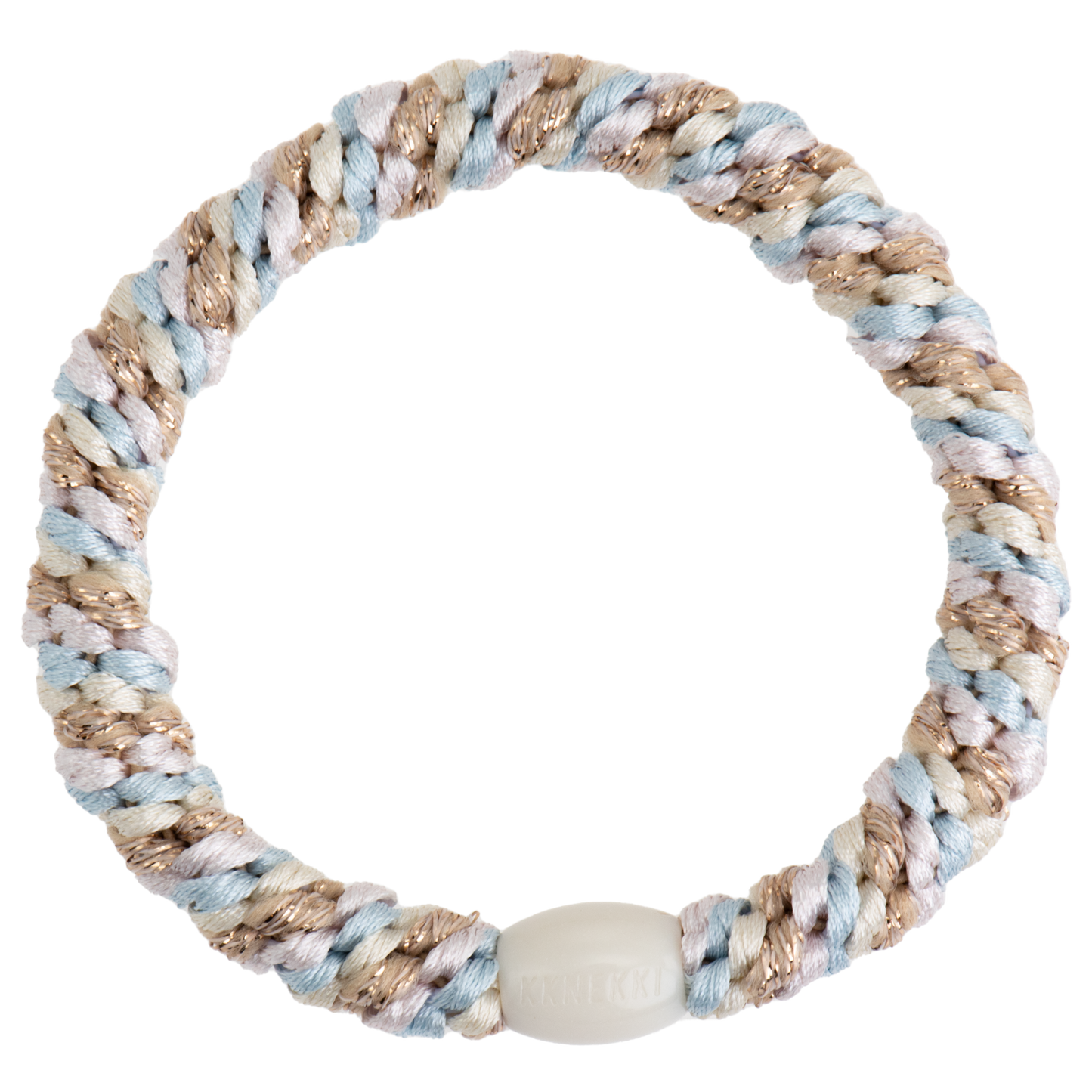 KKNEKKI Haargummi Mix in baby blue - pink balletmit charakteristischem Webdesign, sanfter Halt ohne Haarbruch, wasserfest und farbecht, mit Perle aus recyceltem Kunststoff