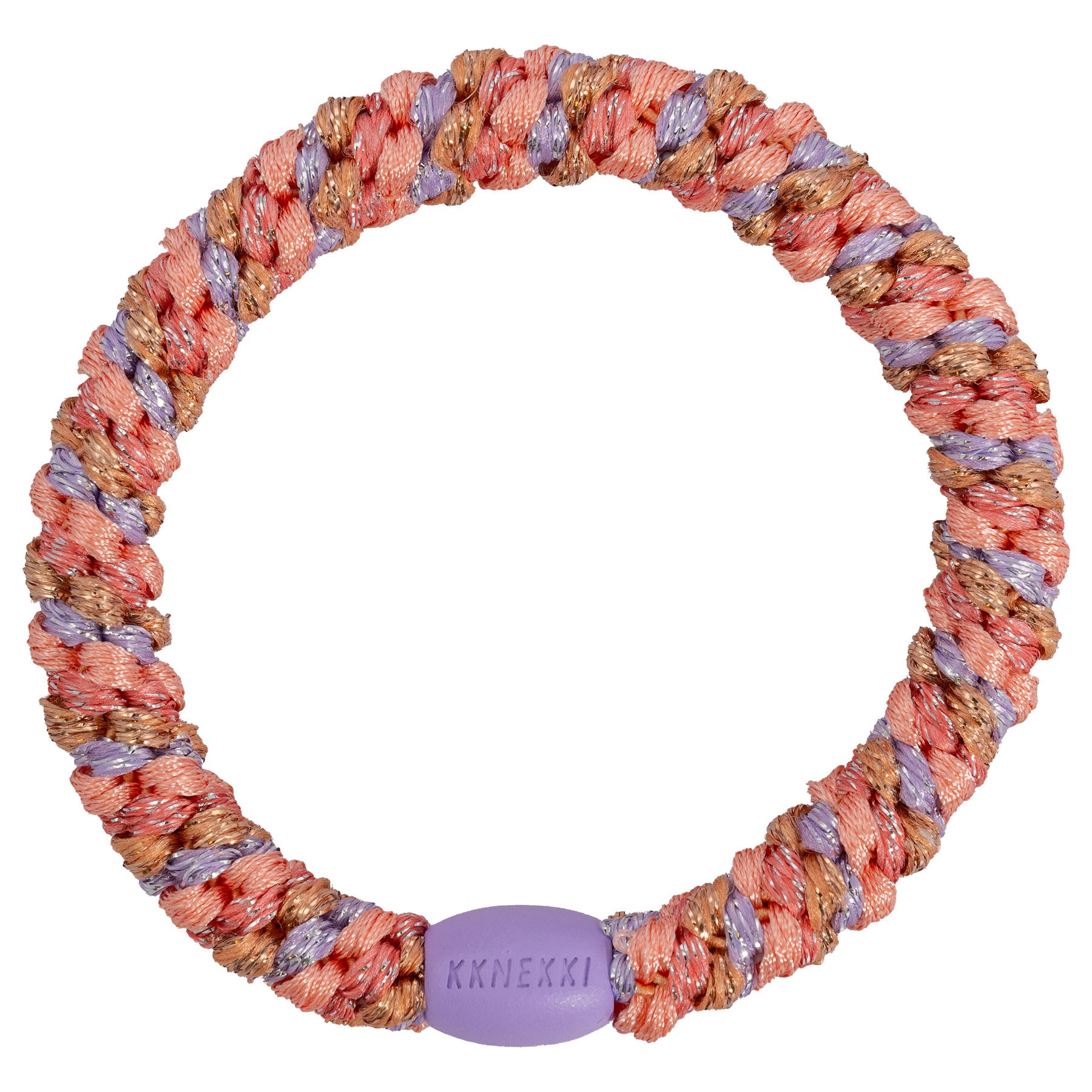 KKNEKKI Haargummi Mix in Coral Lavender mit charakteristischem Webdesign, sanfter Halt ohne Haarbruch, wasserfest und farbecht, mit Perle aus recyceltem Kunststoff