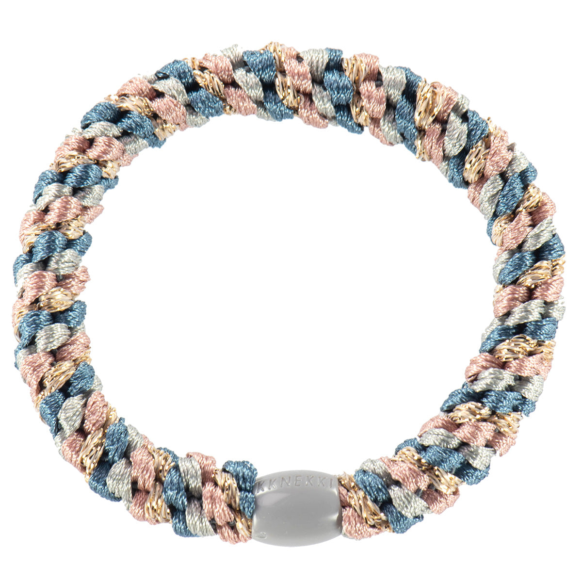 KKNEKKI Haargummi Mix in dusty rose - dusty blue mit charakteristischem Webdesign, sanfter Halt ohne Haarbruch, wasserfest und farbecht, mit Perle aus recyceltem Kunststoff