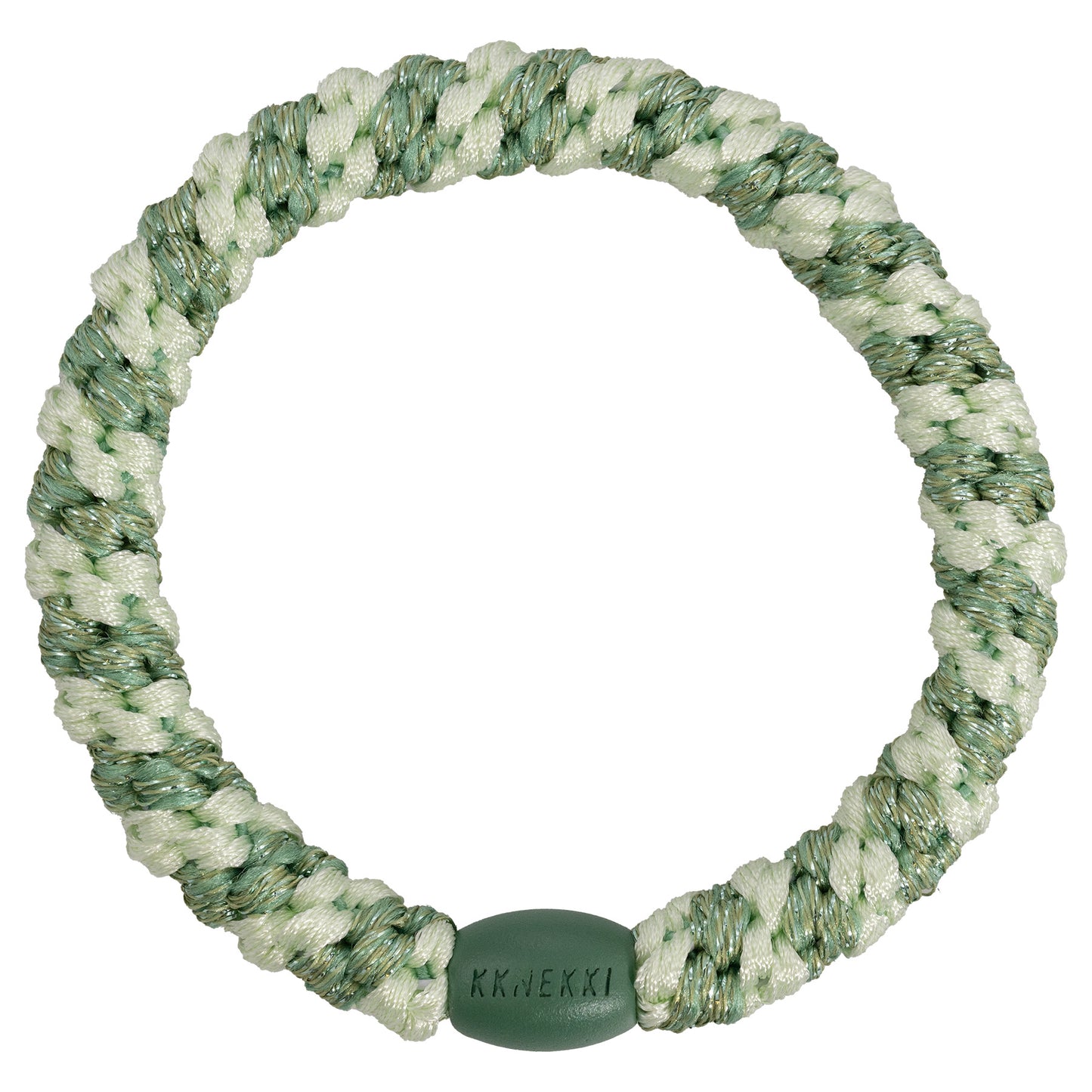 KKNEKKI Haargummi Stripe in Mint Pistacio  mit charakteristischem Webdesign, schlanke Silhouette, sanfter Halt ohne Haarbruch, wasserfest und farbecht, mit Perle aus recyceltem Kunststoff