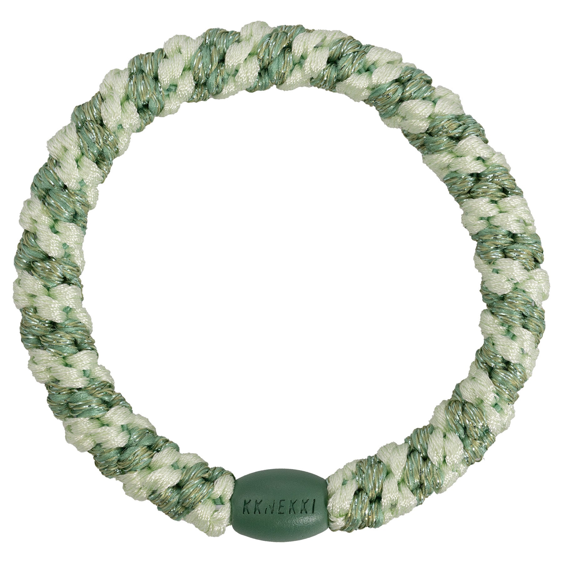 KKNEKKI Haargummi Stripe in Mint Pistacio  mit charakteristischem Webdesign, schlanke Silhouette, sanfter Halt ohne Haarbruch, wasserfest und farbecht, mit Perle aus recyceltem Kunststoff