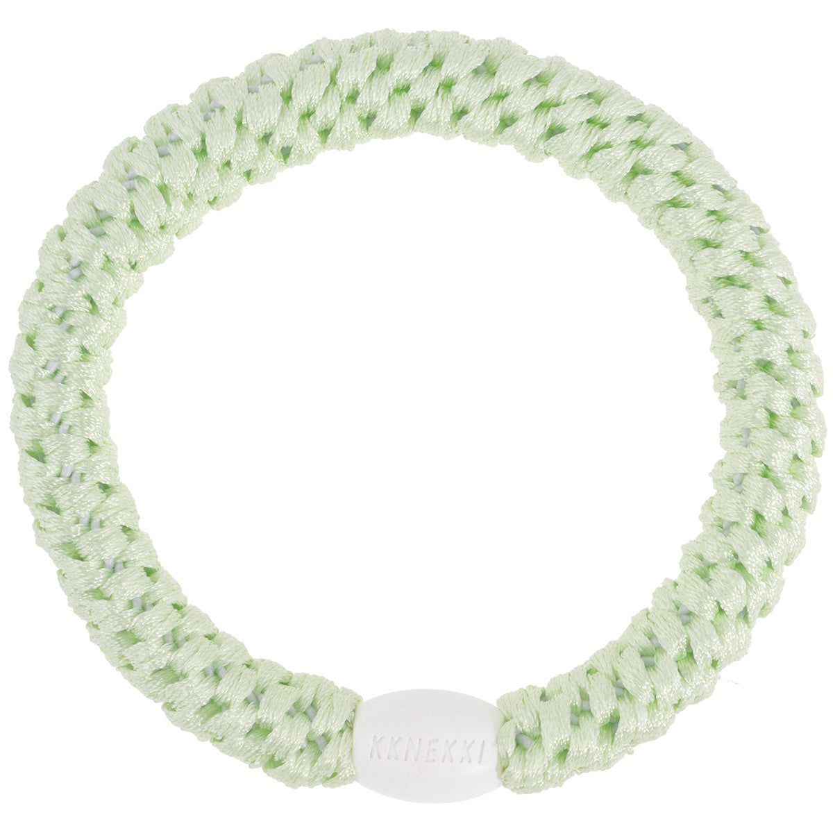 KKNEKKI Haargummi mit charakteristischem Webdesign in der Farbe Mint, sanfter Halt ohne Haarbruch, wasserfest und farbecht, mit Perle aus recyceltem Kunststoff