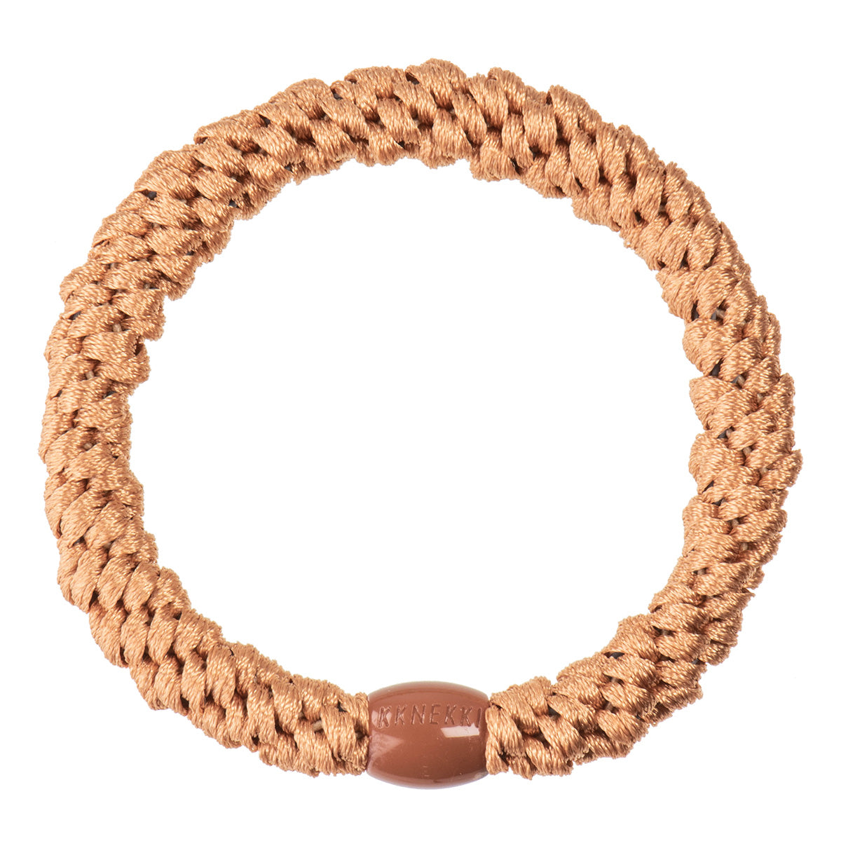 KKNEKKI Haargummi mit charakteristischem Webdesign in der Farbe Nude, sanfter Halt ohne Haarbruch, wasserfest und farbecht, mit Perle aus recyceltem Kunststoff