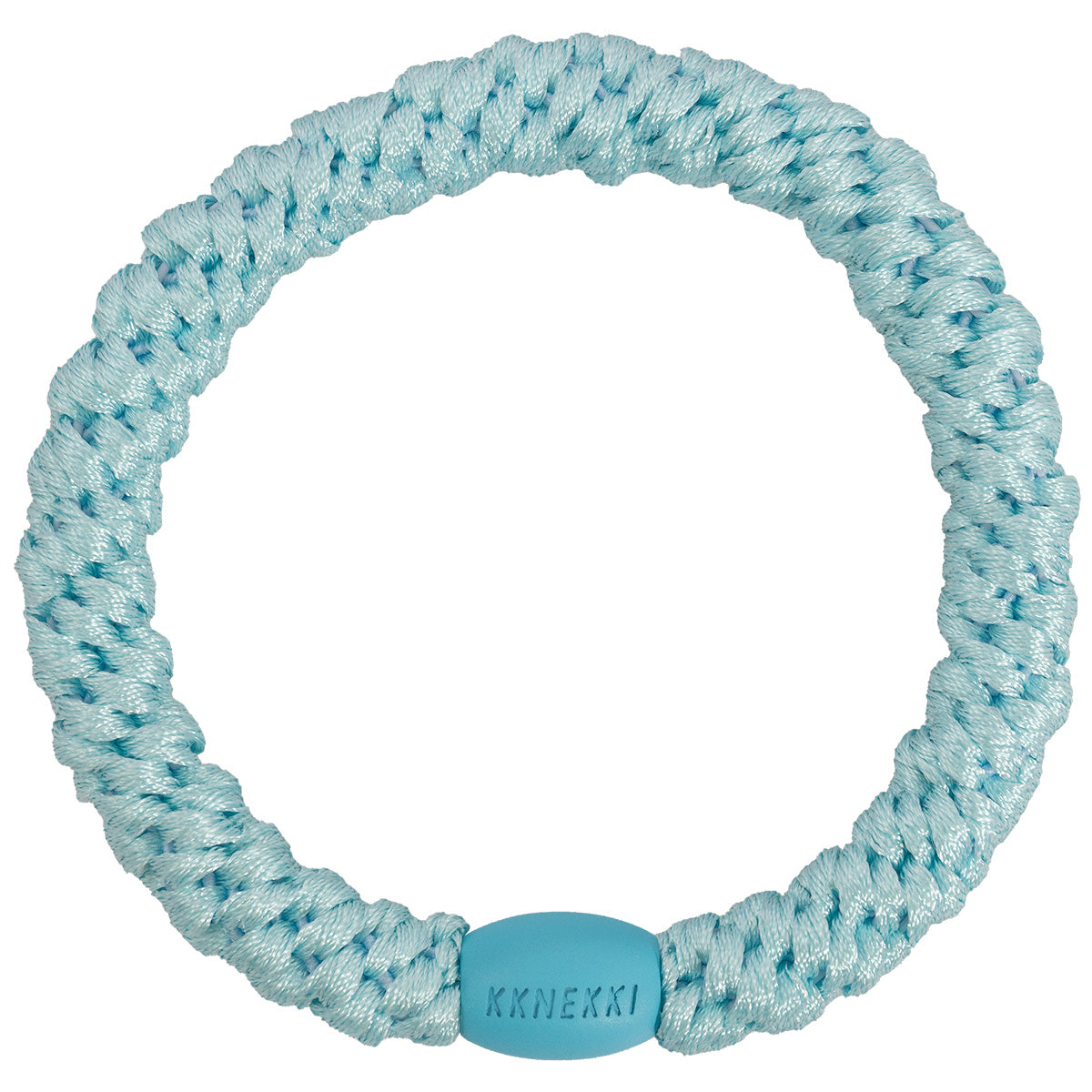 KKNEKKI Haargummi mit charakteristischem Webdesign in der Farbe Seamfoam-Breeze, sanfter Halt ohne Haarbruch, wasserfest und farbecht, mit Perle aus recyceltem Kunststoff