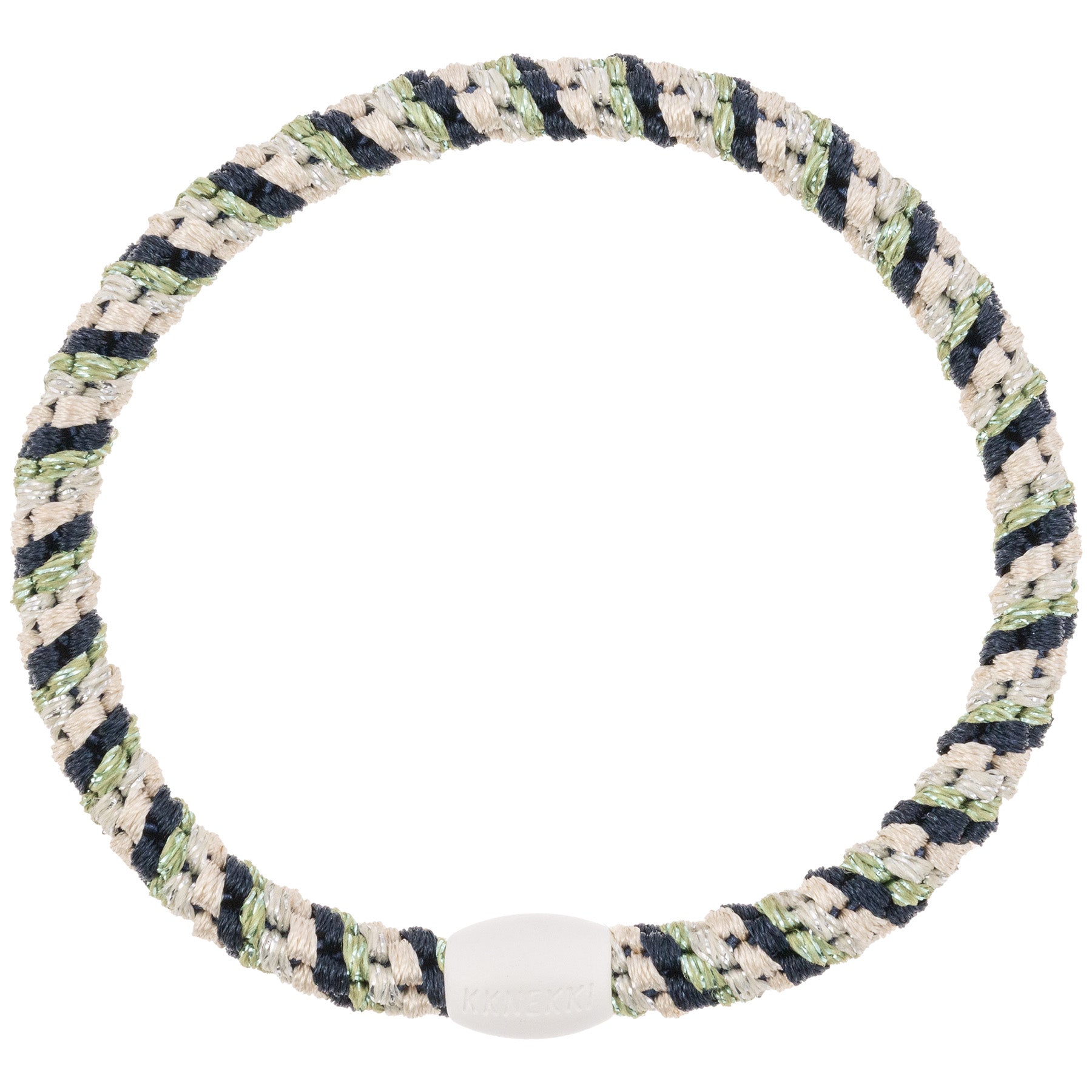 KKNEKKI Slim Mix Haargummi in Pistazie mit charakteristischem Webdesign, schlanke Silhouette, sanfter Halt ohne Haarbruch, wasserfest und farbecht, mit Perle aus recyceltem Kunststoff