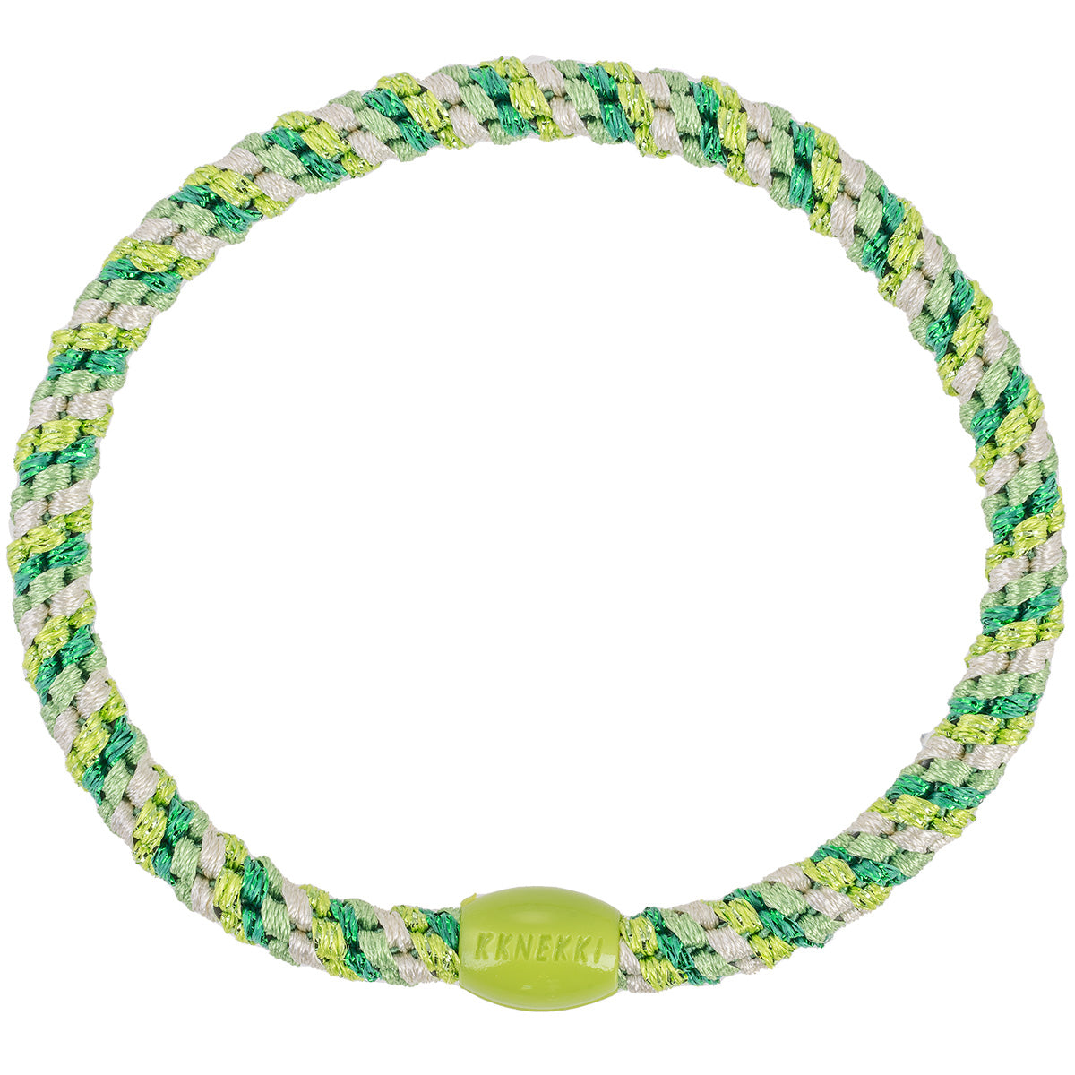 KKNEKKI Slim Mix Haargummi in Grass Green mit charakteristischem Webdesign, schlanke Silhouette, sanfter Halt ohne Haarbruch, wasserfest und farbecht, mit Perle aus recyceltem Kunststoff