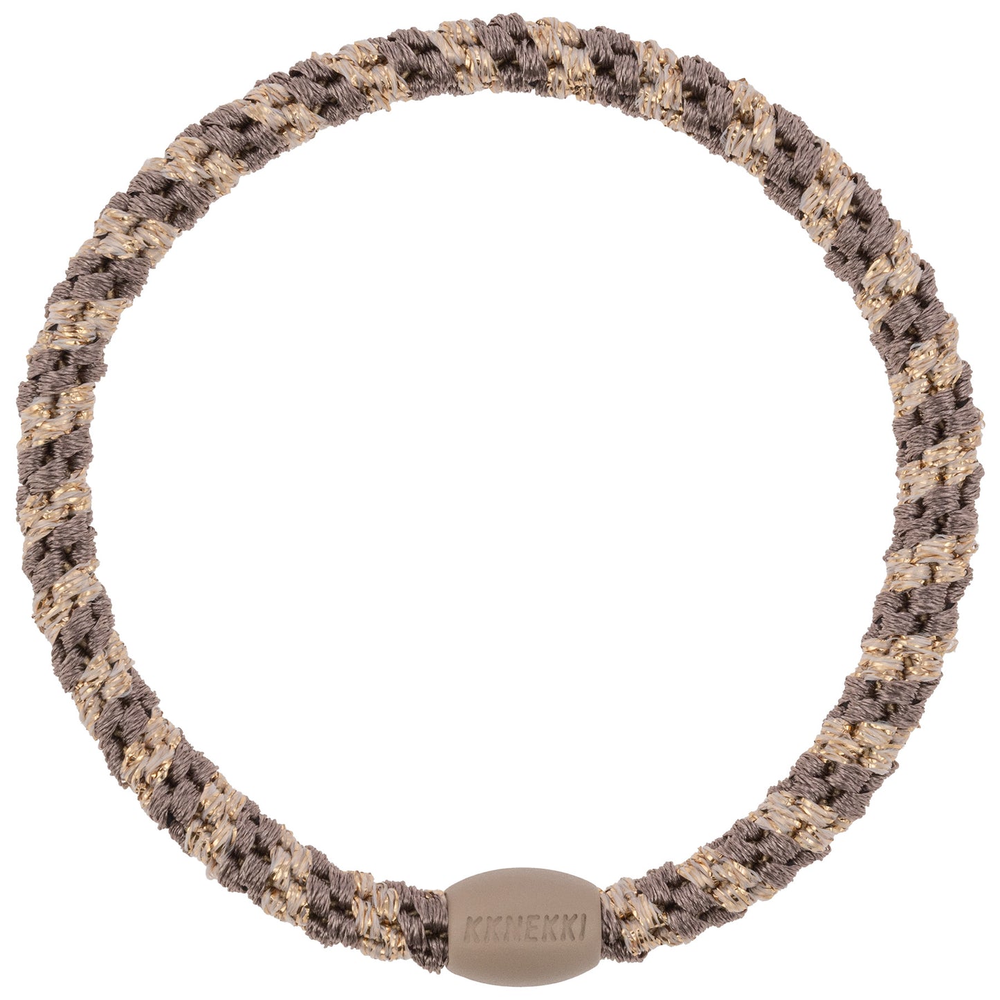 KKNEKKI Slim Mix Haargummi in Mole - Beige mit charakteristischem Webdesign, schlanke Silhouette, sanfter Halt ohne Haarbruch, wasserfest und farbecht, mit Perle aus recyceltem Kunststoff