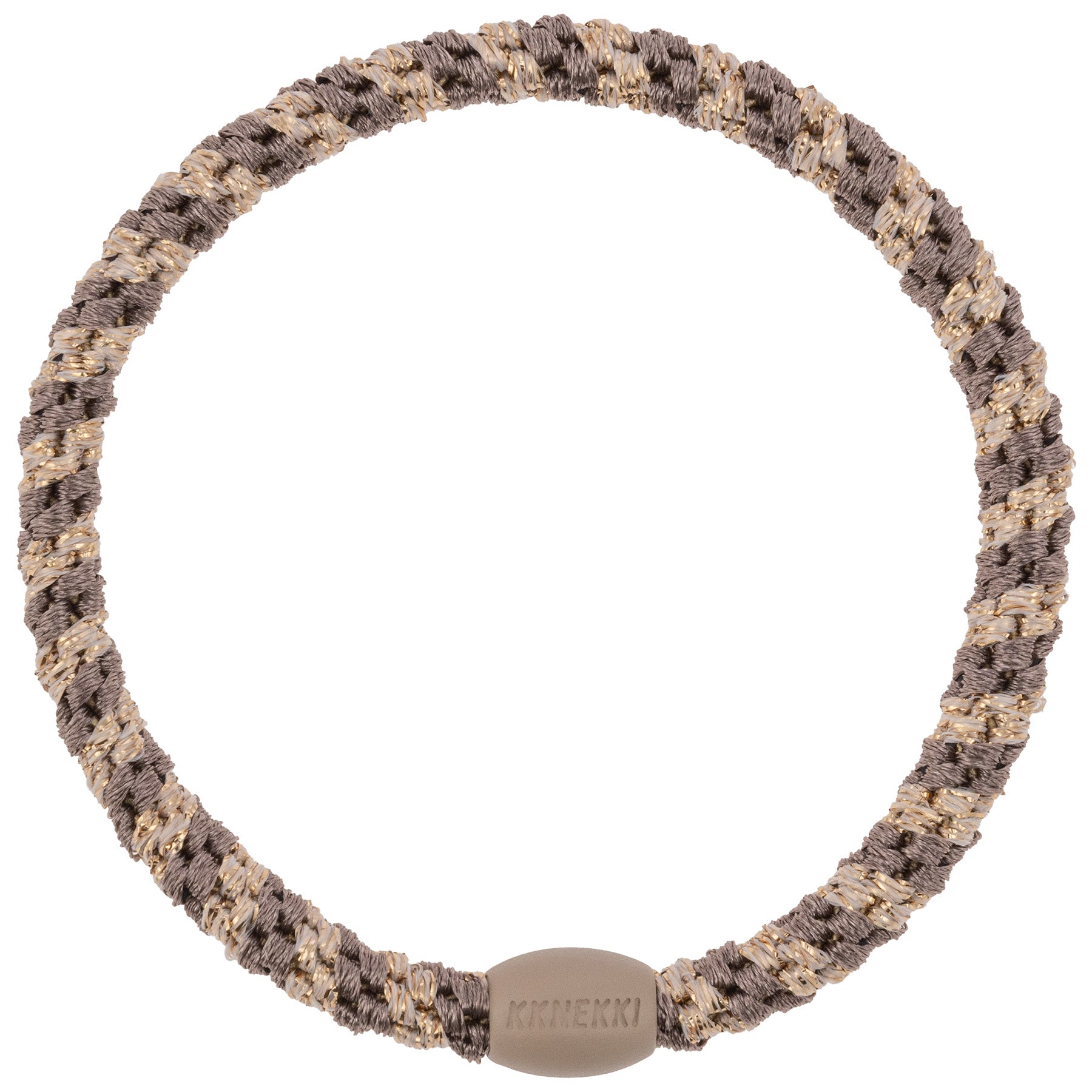 KKNEKKI Slim Mix Haargummi in Mole - Beige mit charakteristischem Webdesign, schlanke Silhouette, sanfter Halt ohne Haarbruch, wasserfest und farbecht, mit Perle aus recyceltem Kunststoff