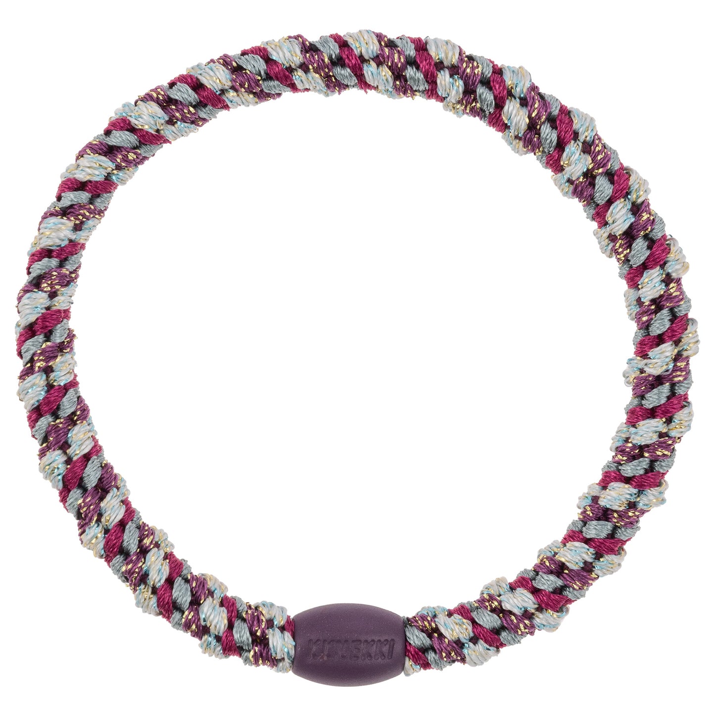 KKNEKKI Slim Mix Haargummi in Traube mit charakteristischem Webdesign, schlanke Silhouette, sanfter Halt ohne Haarbruch, wasserfest und farbecht, mit Perle aus recyceltem Kunststoff