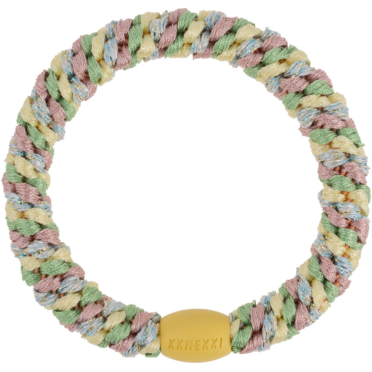 KKNEKKI Haargummi Mix in sparkle blue - pastel mit charakteristischem Webdesign, sanfter Halt ohne Haarbruch, wasserfest und farbecht, mit Perle aus recyceltem Kunststoff