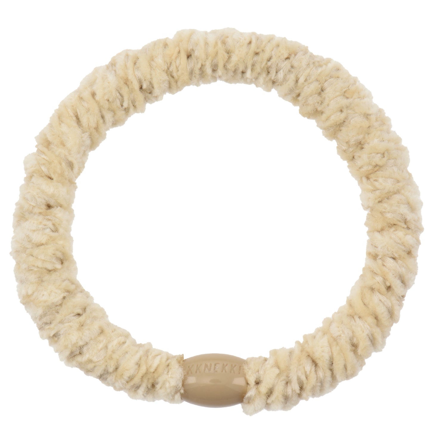 KKNEKKI Haargummi aus Velvet-Stoff in creme mit charakteristischem Webdesign, sanfter Halt ohne Haarbruch, wasserfest und farbecht