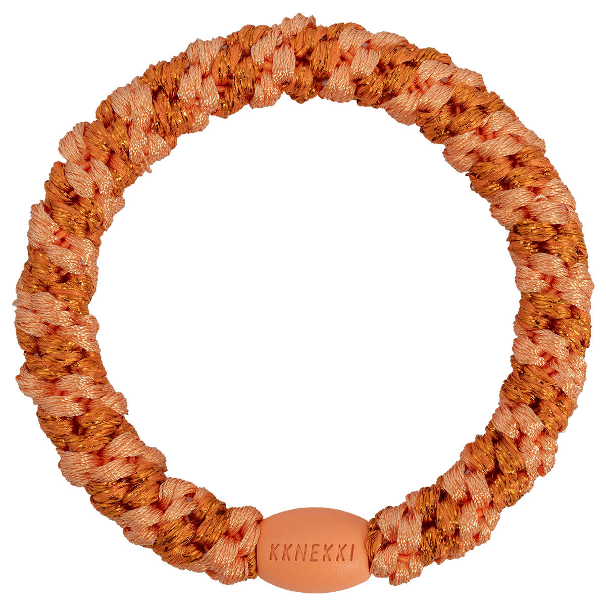 KKNEKKI Haargummi Stripe in Faded Orange mit charakteristischem Webdesign, schlanke Silhouette, sanfter Halt ohne Haarbruch, wasserfest und farbecht, mit Perle aus recyceltem Kunststoff