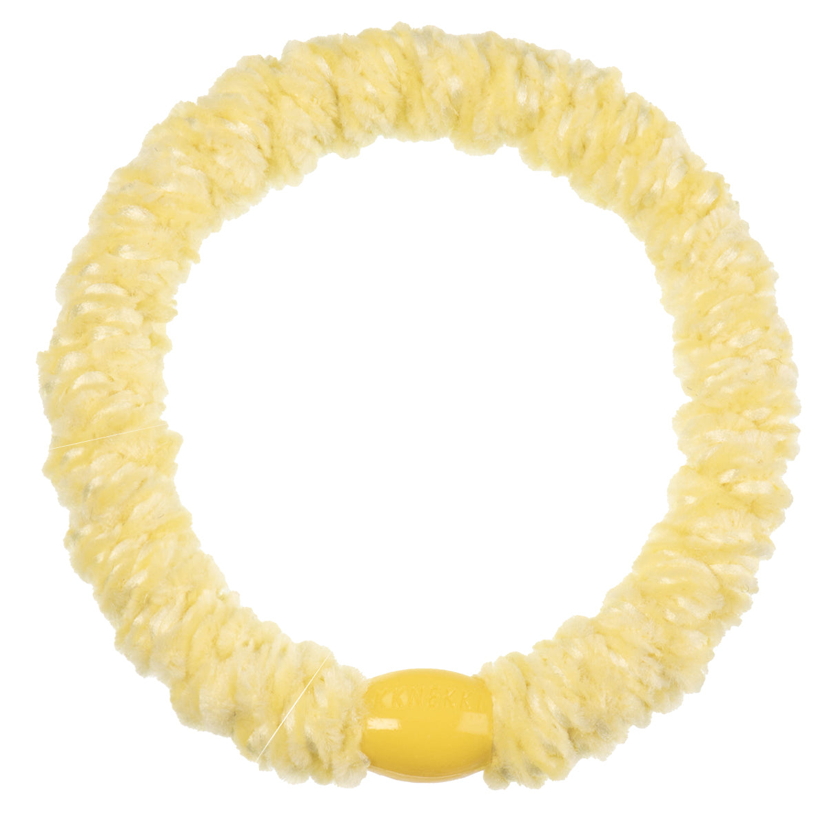 KKNEKKI Haargummi aus Velvet-Stoff in Gelb mit charakteristischem Webdesign, sanfter Halt ohne Haarbruch, wasserfest und farbecht