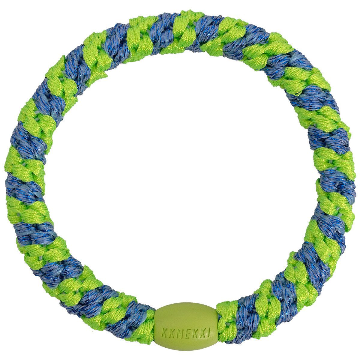 KKNEKKI Haargummi Stripe in Lime Green - Ocean mit charakteristischem Webdesign, schlanke Silhouette, sanfter Halt ohne Haarbruch, wasserfest und farbecht, mit Perle aus recyceltem Kunststoff