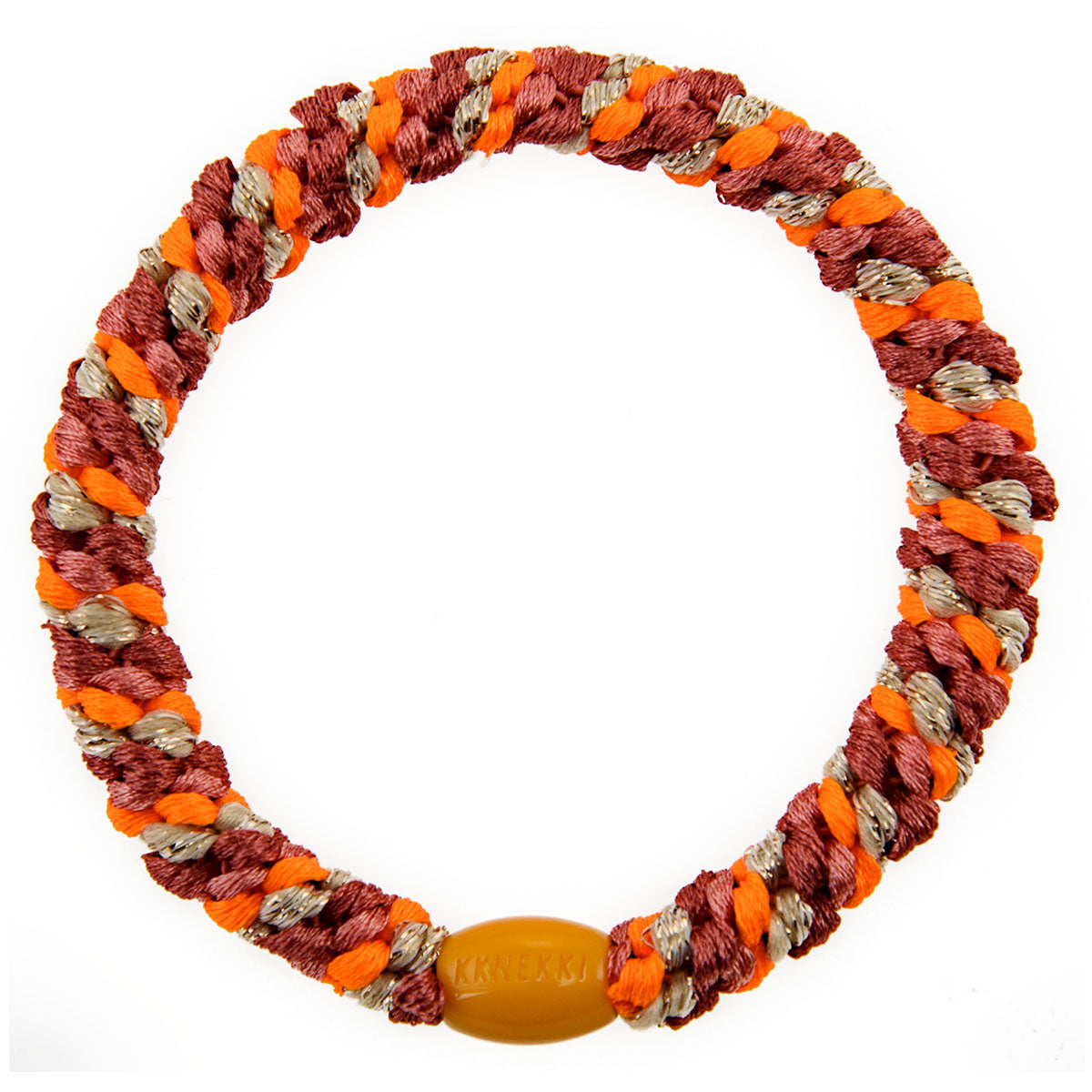 KKNEKKI Haargummi Mix in neon - pomerant mit charakteristischem Webdesign, sanfter Halt ohne Haarbruch, wasserfest und farbecht, mit Perle aus recyceltem Kunststoff