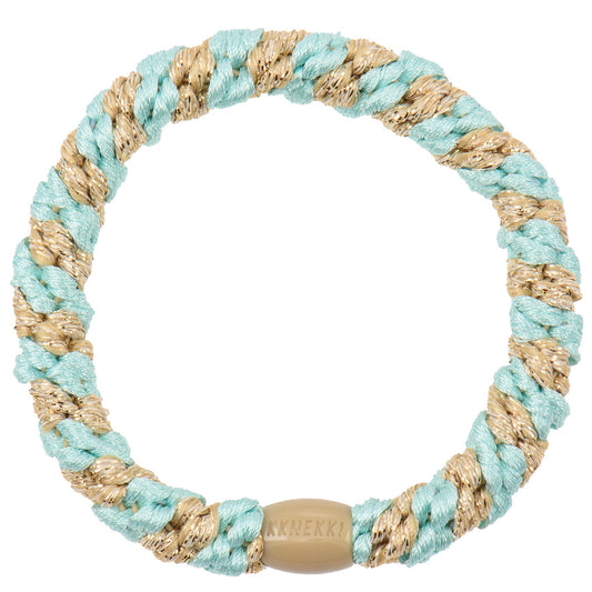 KKNEKKI Haargummi Stripe in Peppermint - Beige mit charakteristischem Webdesign, schlanke Silhouette, sanfter Halt ohne Haarbruch, wasserfest und farbecht, mit Perle aus recyceltem Kunststoff