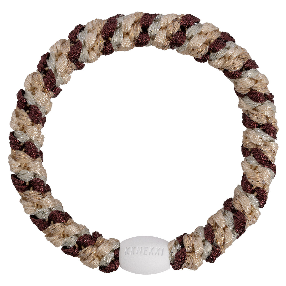 KKNEKKI Haargummi Mix in wheat-dar rust mit charakteristischem Webdesign, sanfter Halt ohne Haarbruch, wasserfest und farbecht, mit Perle aus recyceltem Kunststoff