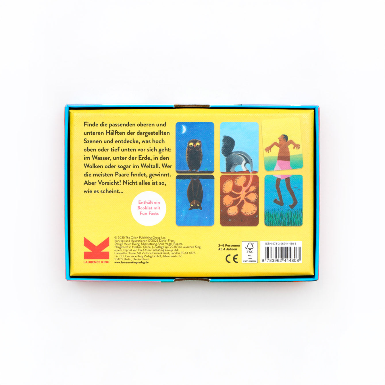 Oben & unten Memory-Spiel vom Laurence King Verlag, Verpackungsrückseite, Draufsicht