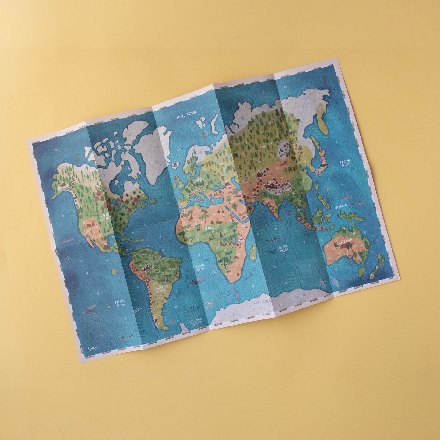 Ansicht des Londji Weltkarten-Posters aus dem Bastelset
