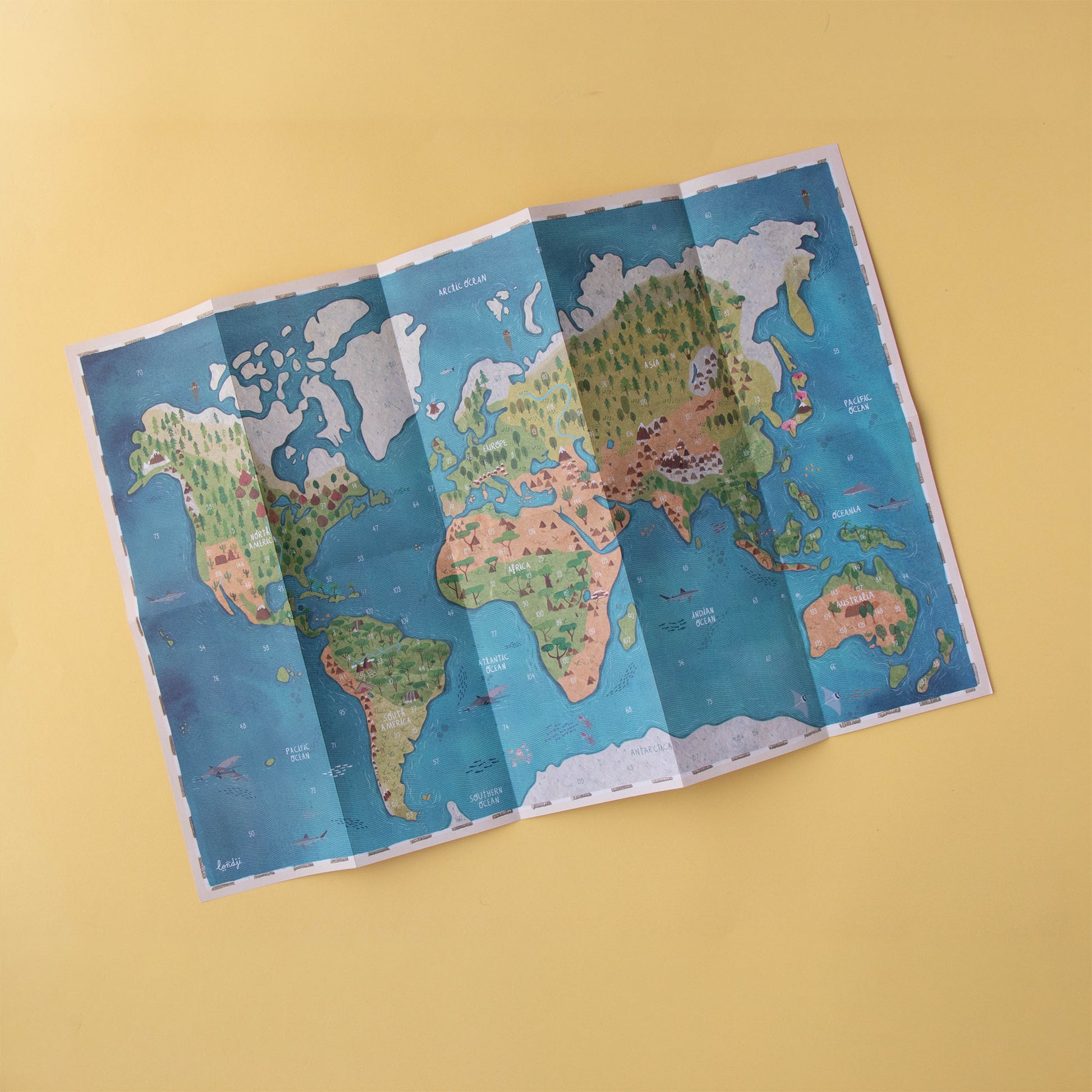 Ansicht des Londji Weltkarten-Posters aus dem Bastelset
