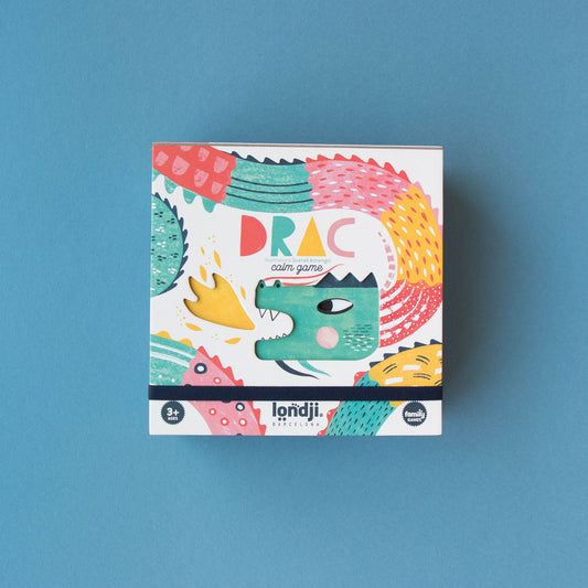 Frontansicht Spiel „Drac“ von Londji mit Illustration eines bunten Drachen auf der Verpackung