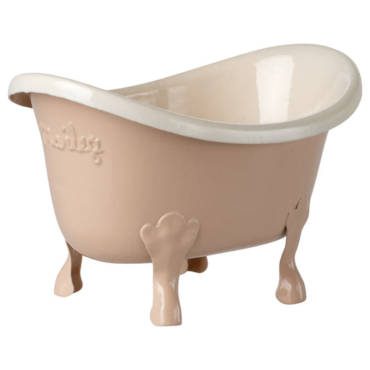 Maileg Badewanne aus Metall im Vintage-Stil, außen in Rosa und innen weiß, dekoratives Puppenhaus-Badezimmeraccessoire