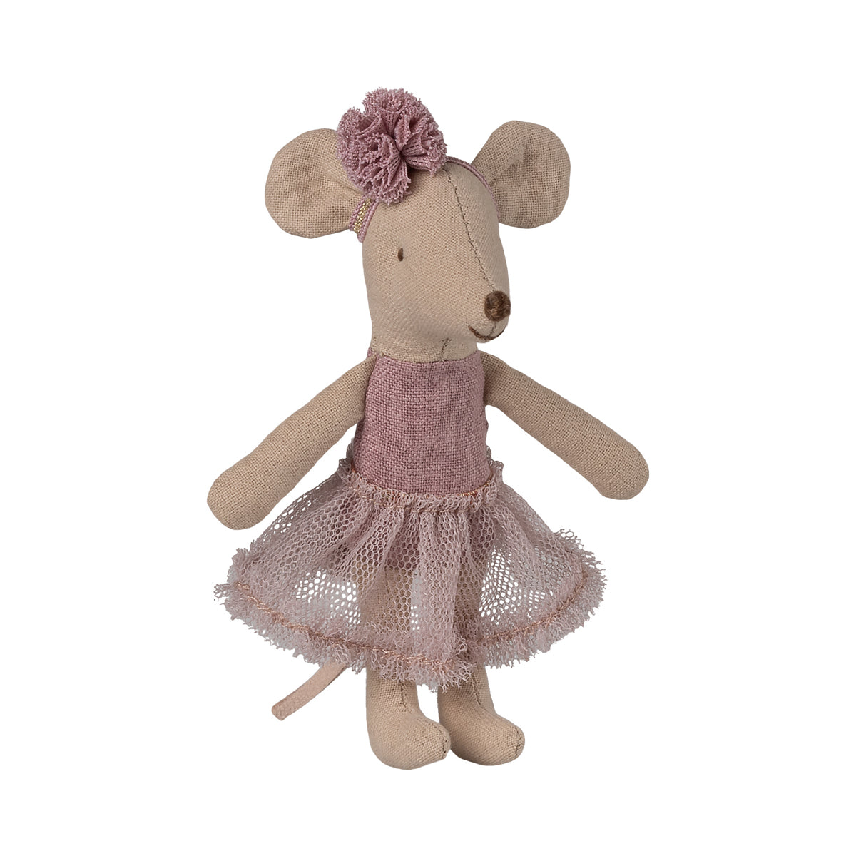 Kleine rosafarbene Maileg Maus, gekleidet als Ballerina mit Tüllrock und zarten Details