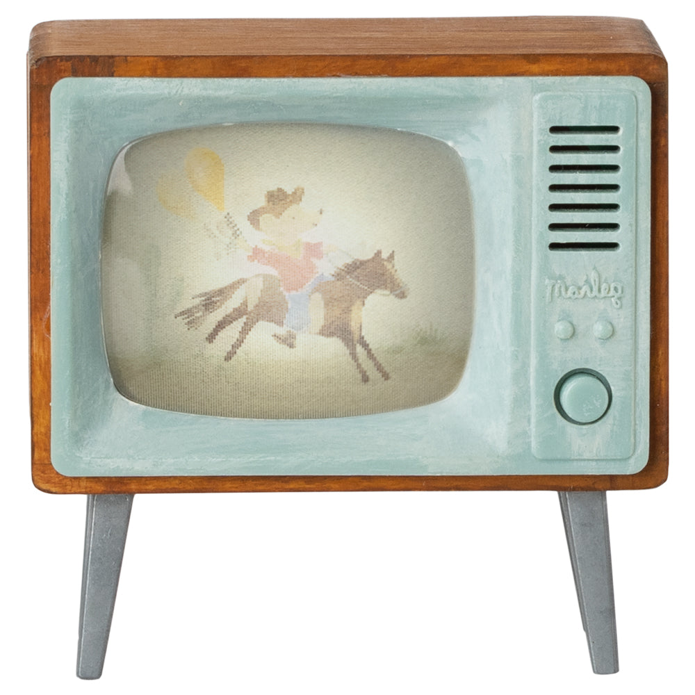 Frontansicht kleiner Miniatur-Fernseher für das Maileg Mäusehaus