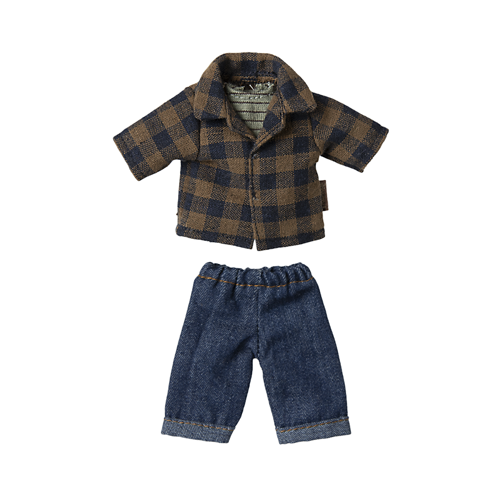 Braun-kariertes Hemd und Hose für Papa Maus