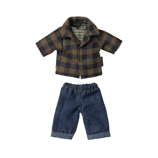 Braun-kariertes Hemd und Hose für Papa Maus