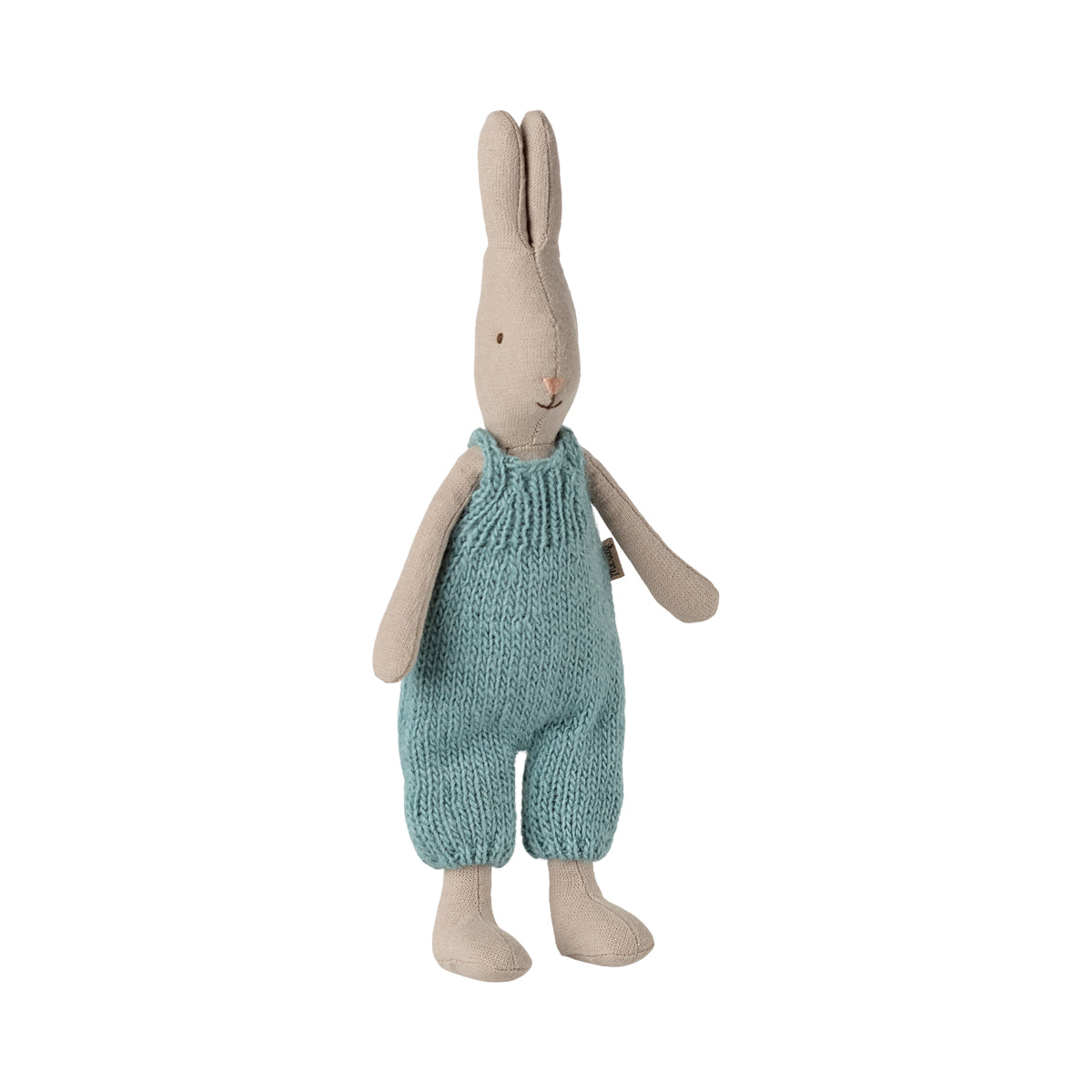 Maileg Stoffkaninchen in blauem Strick-Overall, weiches Textilspielzeug