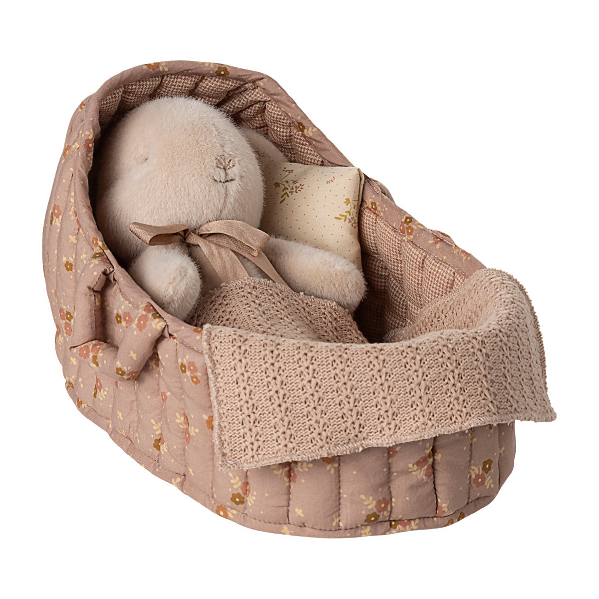 Tragbares Kuscheltierbett in Rosa mit schlafendem Rosa Plüschhasen