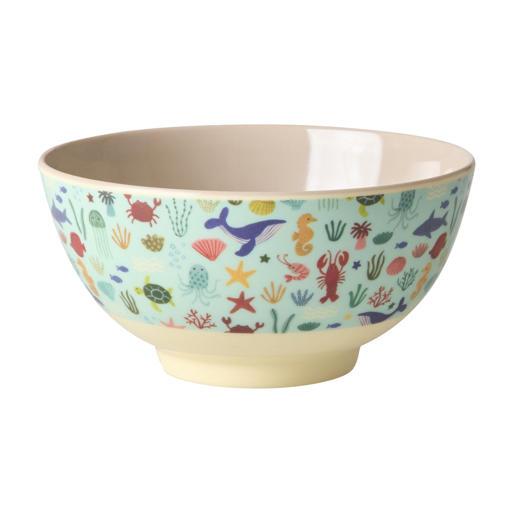 Rice Melamin-Schüssel in Größe Medium, blau mit Ocean-Design, passend zum Geschirrset für Kinder