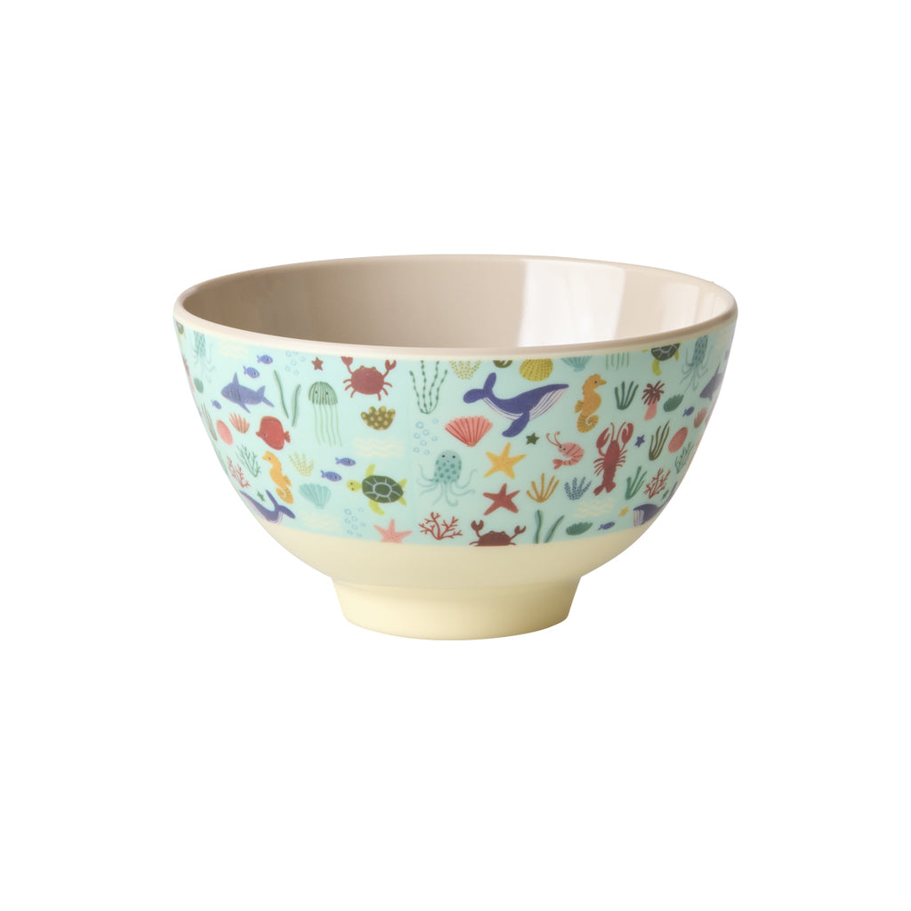 Rice Melamin-Schüssel in Größe Small, blau mit Ocean-Design, passend zum Geschirrset für Kinder